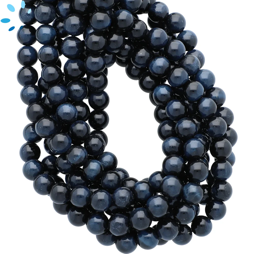 Blue Tiger Eye Smooth Round Top to Bottom Drilled Beads 6mm - 14 Inch Strand