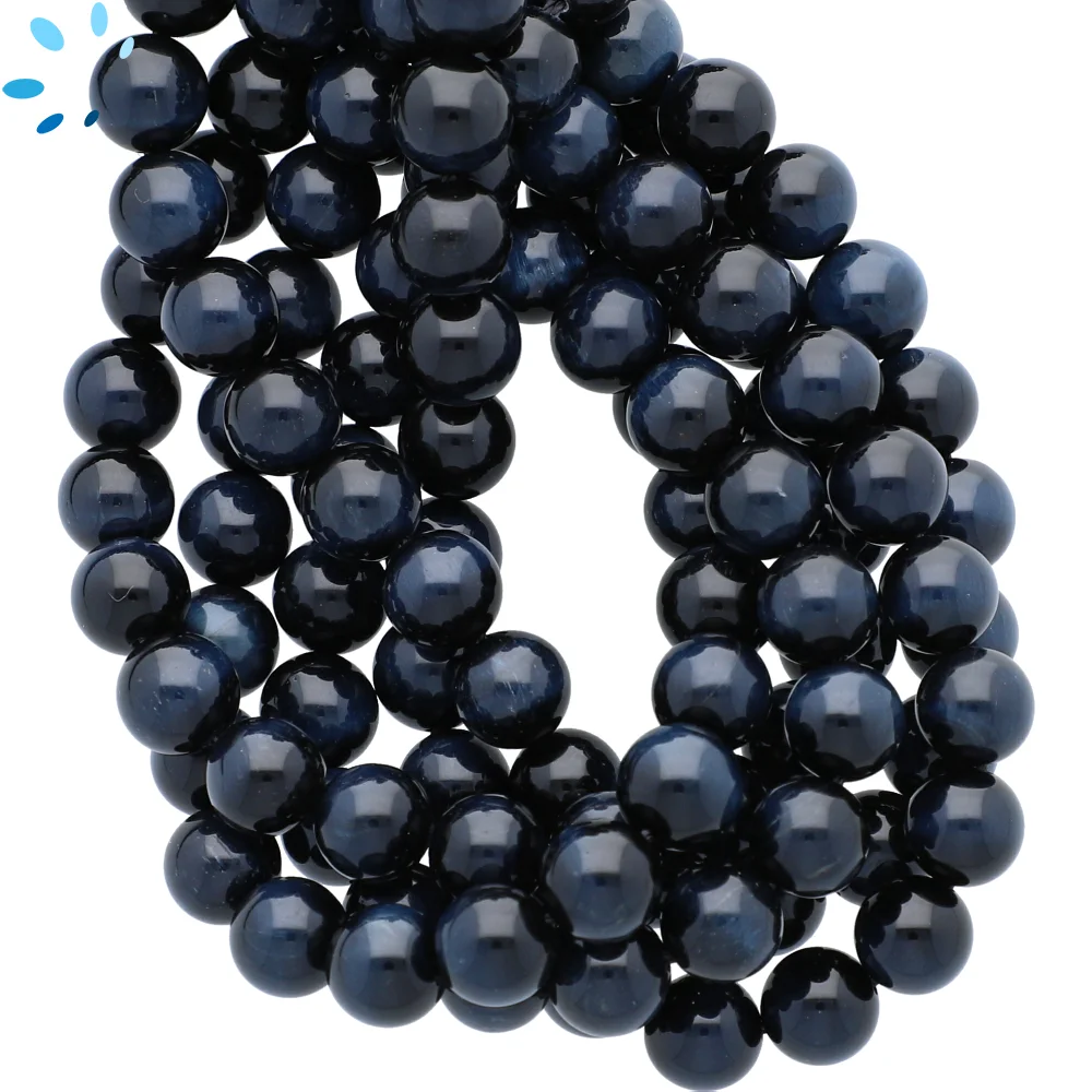 Blue Tiger Eye Smooth Round Top to Bottom Drilled Beads 8mm - 14 Inch Strand