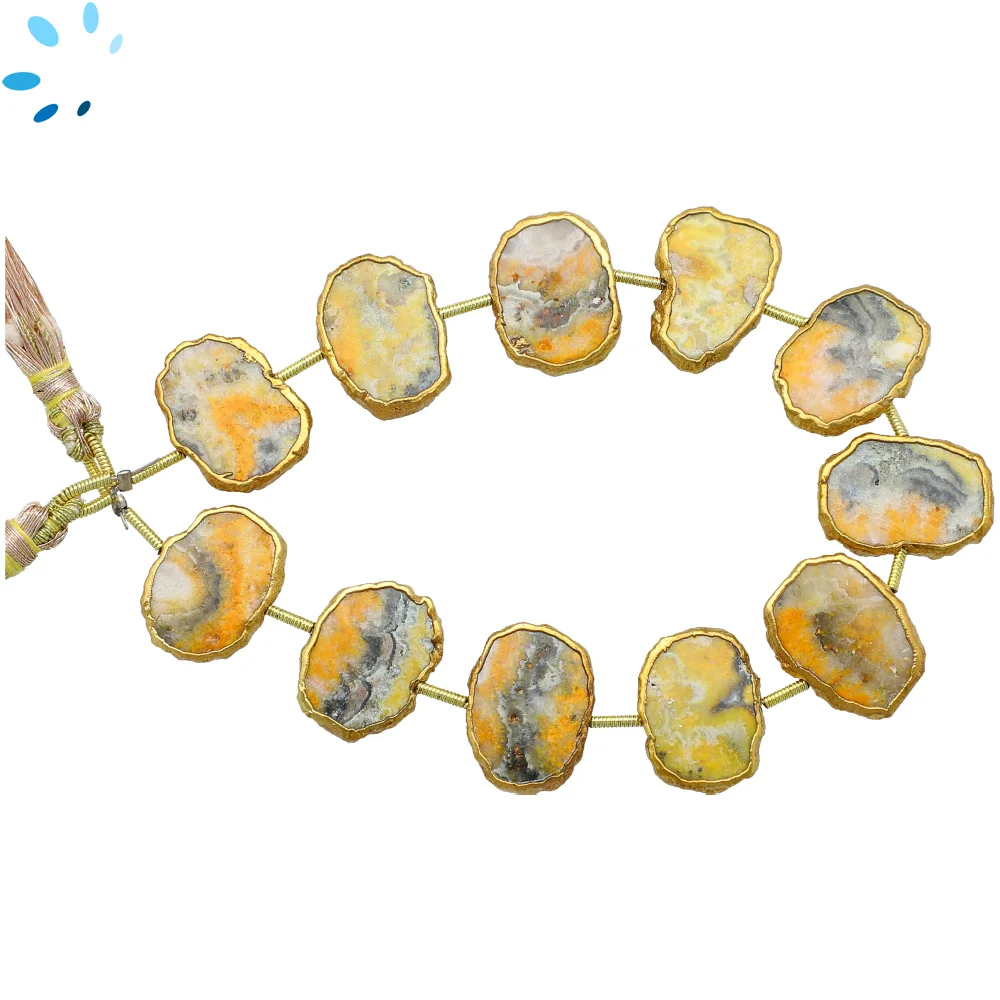 Bumblebee Jasper Center Drilled Slice Beads 15x12mm - 18k Gold Electroplated