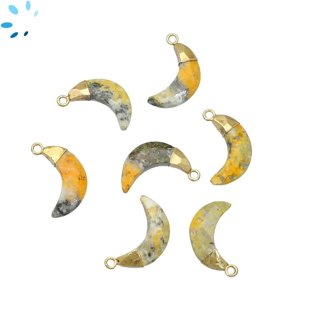 Bumblebee Jasper Moon Charm Pendant 15x5 - 17x6mm 18k Gold Electroplated - Set of 4