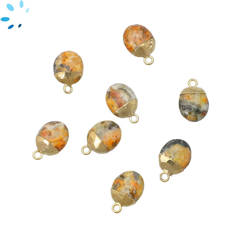Bumblebee Jasper Oval Pendant Charm 10x8mm 18k Gold Electroplated - Set of 4
