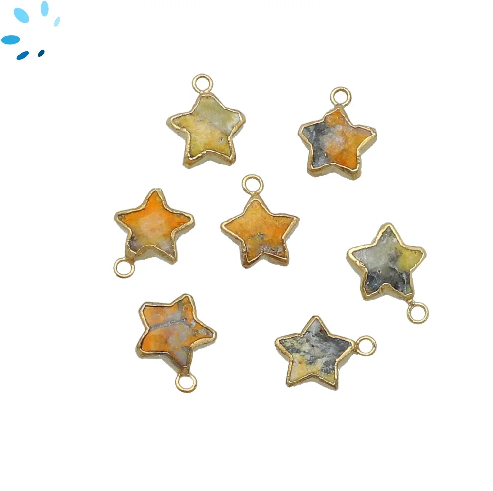 Bumblebee Jasper Star Charm Pendant 10mm 18k Gold Electroplated - Set of 8