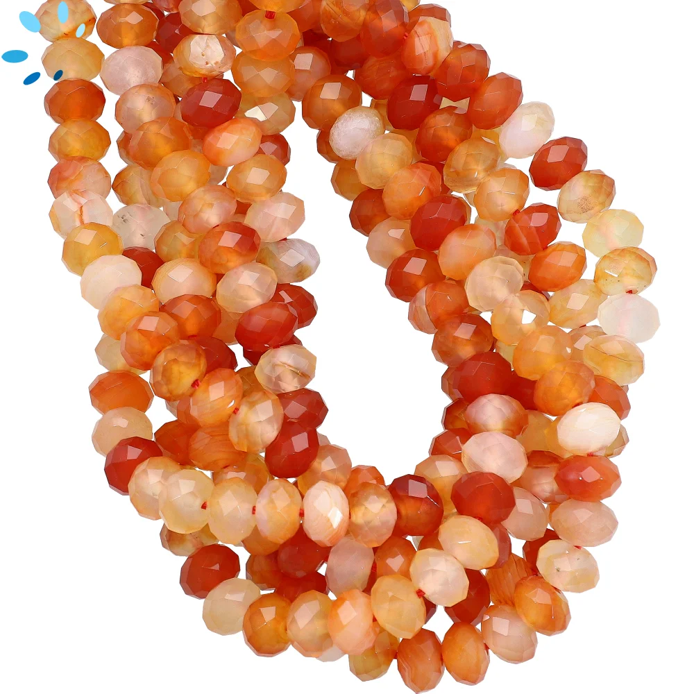 Carnelian Faceted Rondelle Center Drill Beads 8mm - 13 Inch Strand