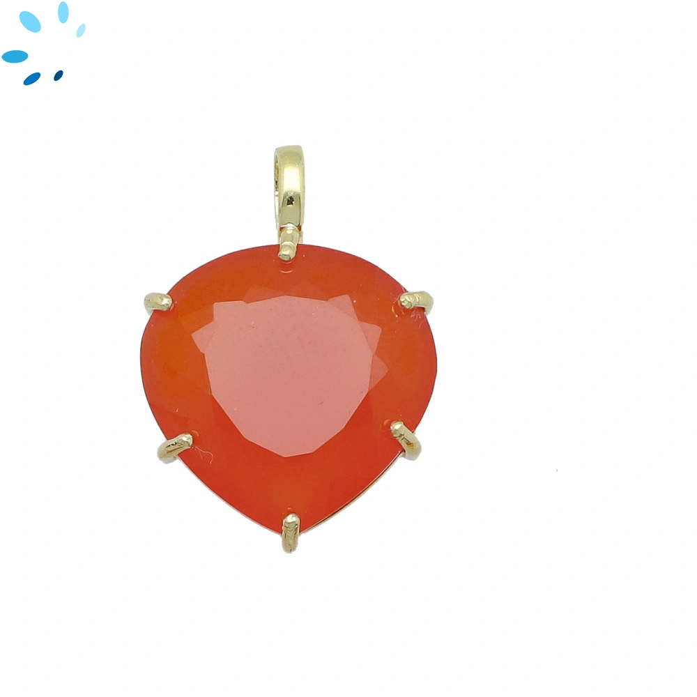 Carnelian Heart Prong-Set Pendant Charm 19mm - 18k Gold Plated Sterling Silver - 1 Piece