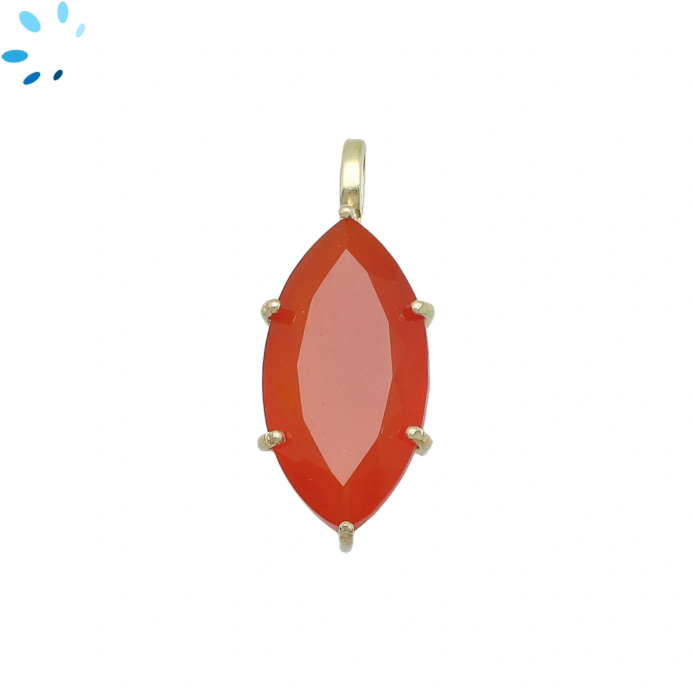 Carnelian Marquise Prong-Set Pendant Charm 24x11mm - 18k Gold Plated Sterling Silver - 1 Piece