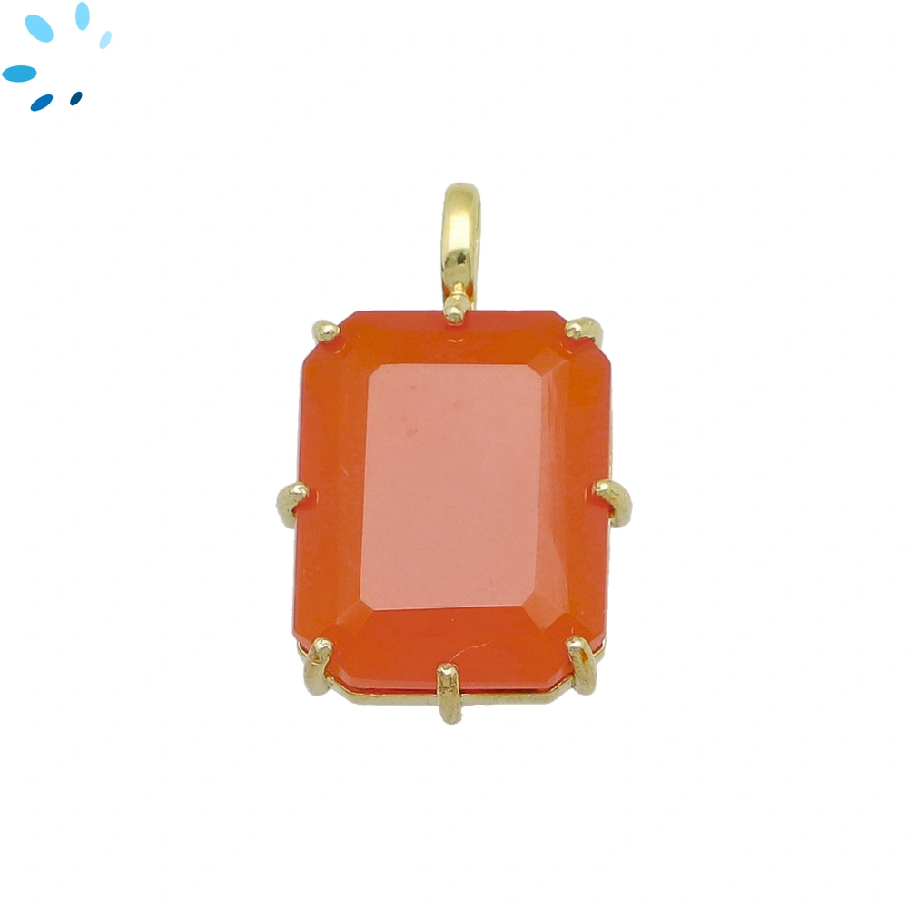 Carnelian Octagon Prong-Set Pendant Charm 19x15mm - 18k Gold Plated Sterling Silver - 1 Piece