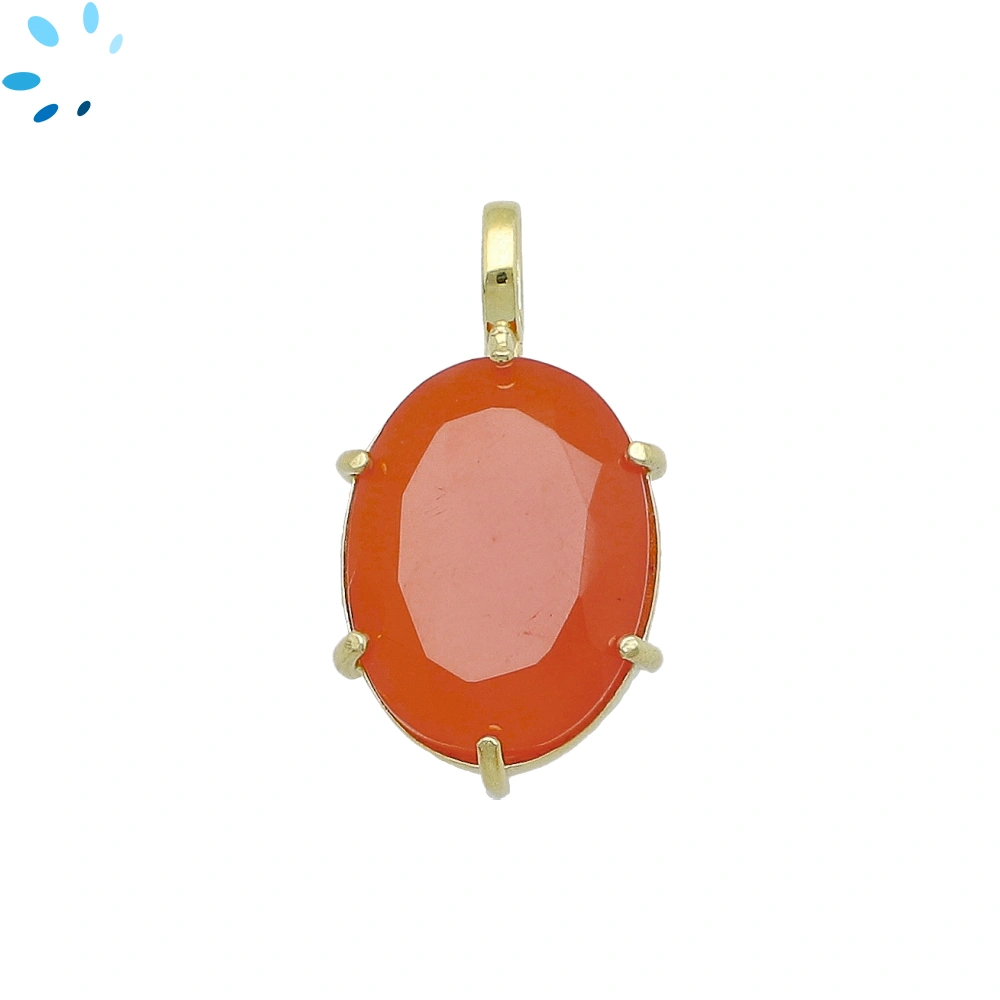 Carnelian Oval Prong-Set Pendant Charm 18x13mm - 18k Gold Plated Sterling Silver - 1 Piece