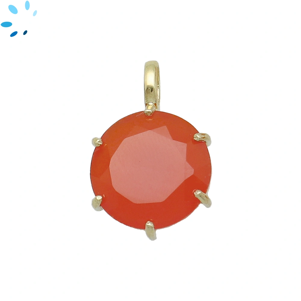 Carnelian Round Prong-Set Pendant Charm 15mm - 18k  Gold Plated Sterling Silver - 1 Piece