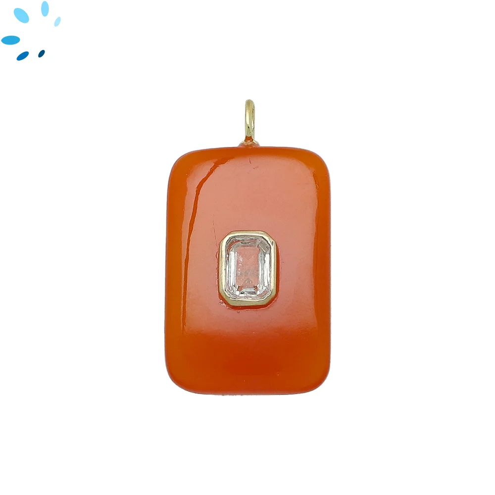 Carnelian & White Topaz Slab Rectangle Inlay Pendant Charm 28x18mm - 18k Gold Plated Sterling Silver 1 Piece