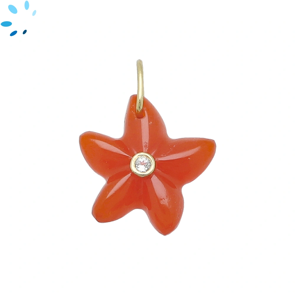 Carnelian & White Topaz Starfish Inlay Pendant Charm 15-16mm - 18k Gold Plated Sterling Silver - Set of 2