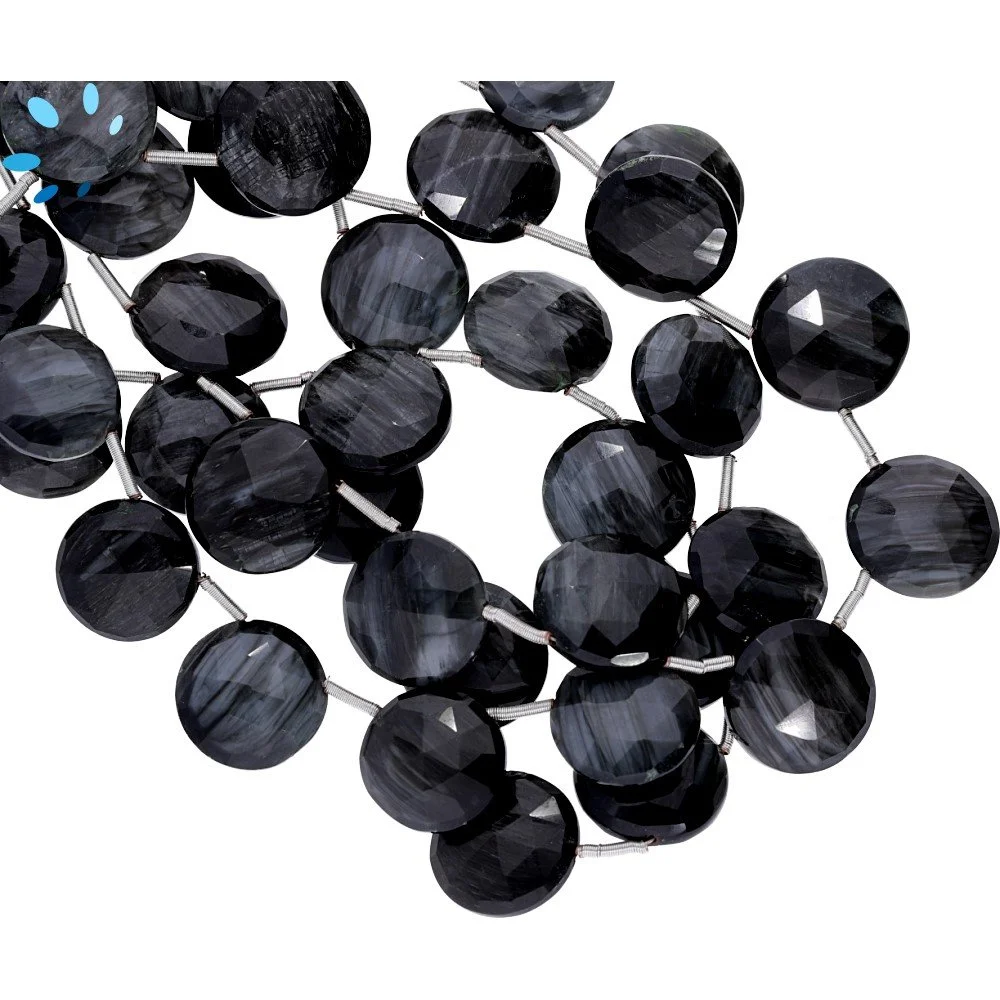 Cat's Eye Quartz Faceted Coin Top Drilled Beads 12mm - 8 Inch Strand