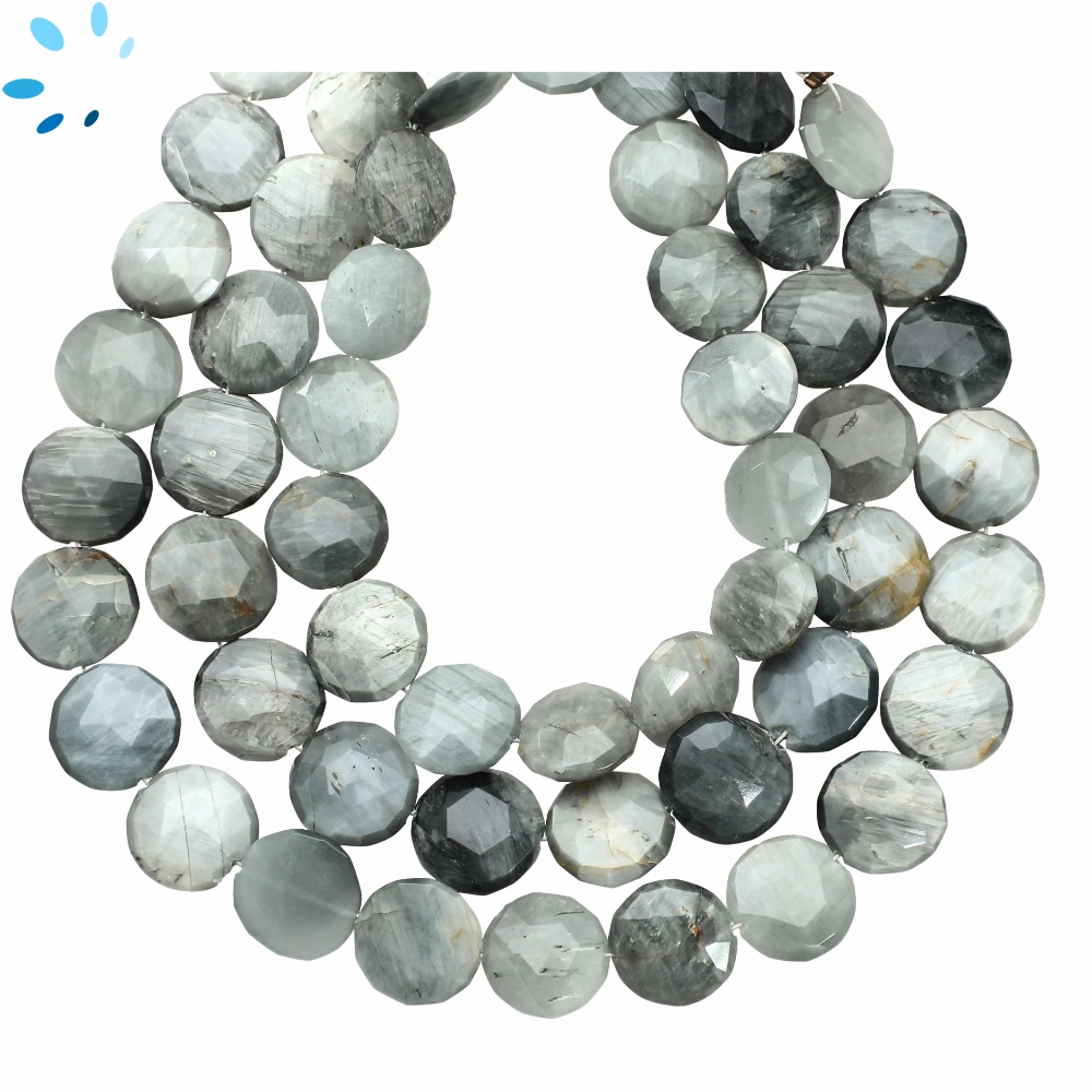 Cat's Eye Quartz Faceted Coin Top to Bottom Drilled Beads 10mm - 8 Inch Strand