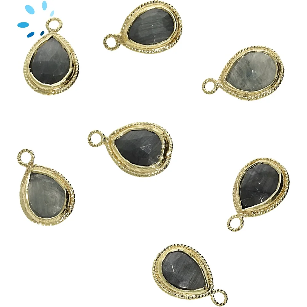 Cat's Eye Quartz Pear Twisted Wire Bezel Charm Pendant 11x9mm - 18k Gold Plated Sterling Silver - Set of 4