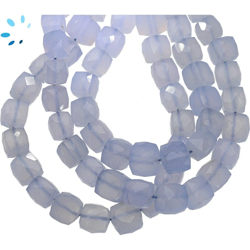 Chalcedony Natural Faceted Cube Top to Bottom Drilled Beads 8mm - 8 Inch Strand