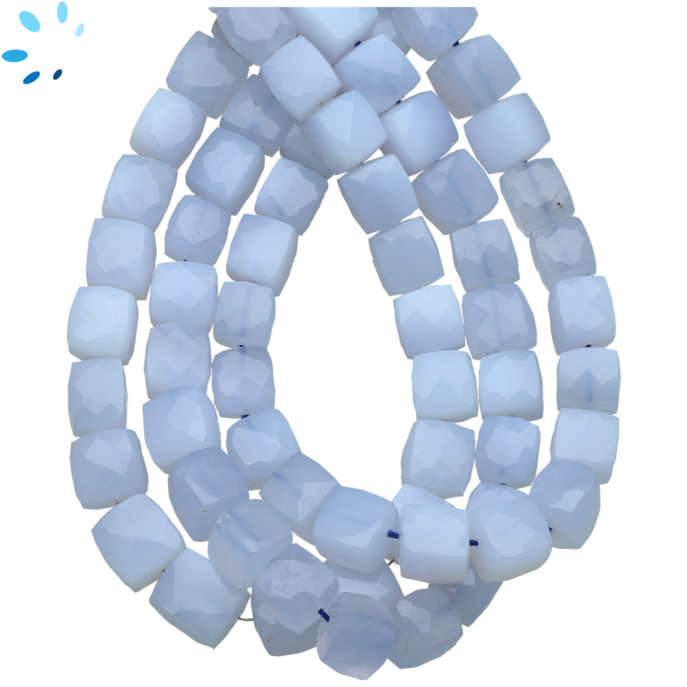 Chalcedony Natural Faceted Cube Top to Bottom Drilled Beads 9mm - 8 Inch Strand
