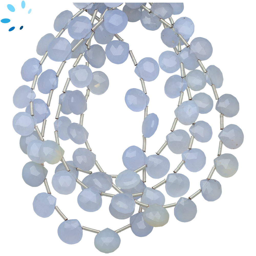 Chalcedony Natural Faceted Heart Top Drilled Beads 8mm - 8 Inch Strand