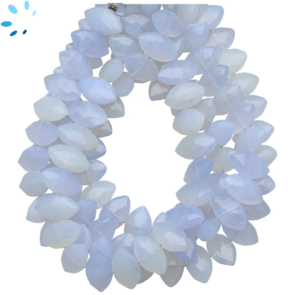 Chalcedony Natural Faceted Marquise Center Drilled Beads 12x7mm - 8 Inch Strand