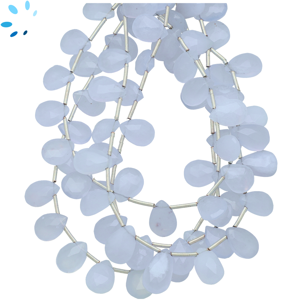 Chalcedony Natural Faceted Pear Top Drilled Beads 10x8mm - 8 Inch Strand