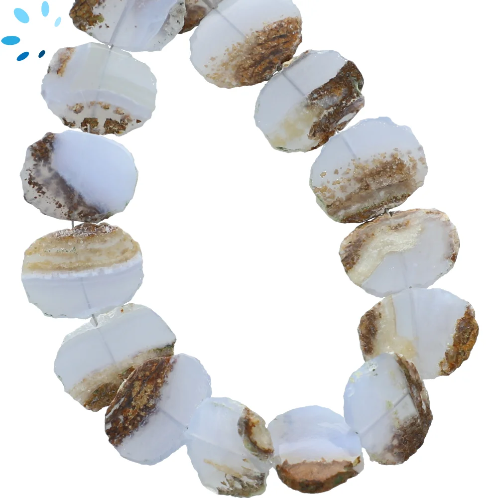 Chalcedony Natural Faceted Slice Center Drilled Beads 15x11 - 17x13mm - 8 Inch Strand