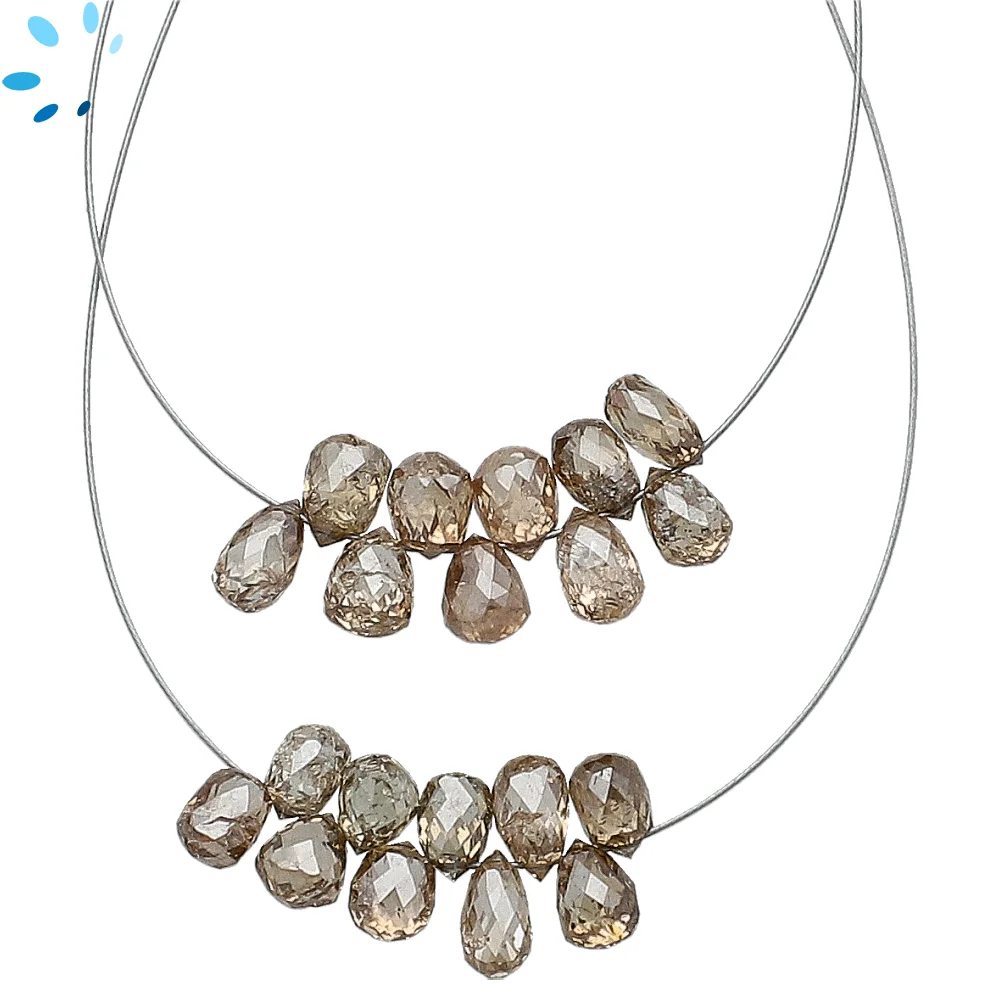 Champagne Diamond Faceted Teardrop Top Drilled Beads 4x3mm - 1.5 Inch Strand