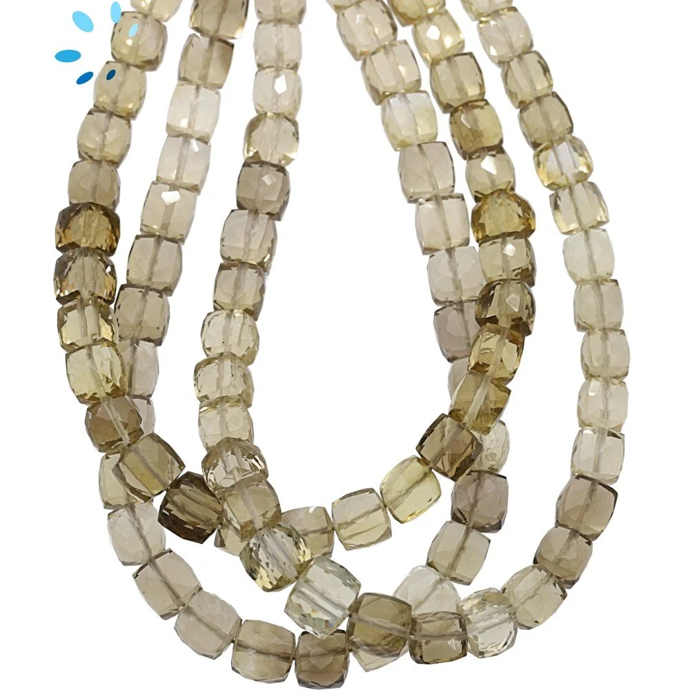 Champagne Quartz Faceted Cube Top to Bottom Drilled Beads 6mm - 8 Inch Strand