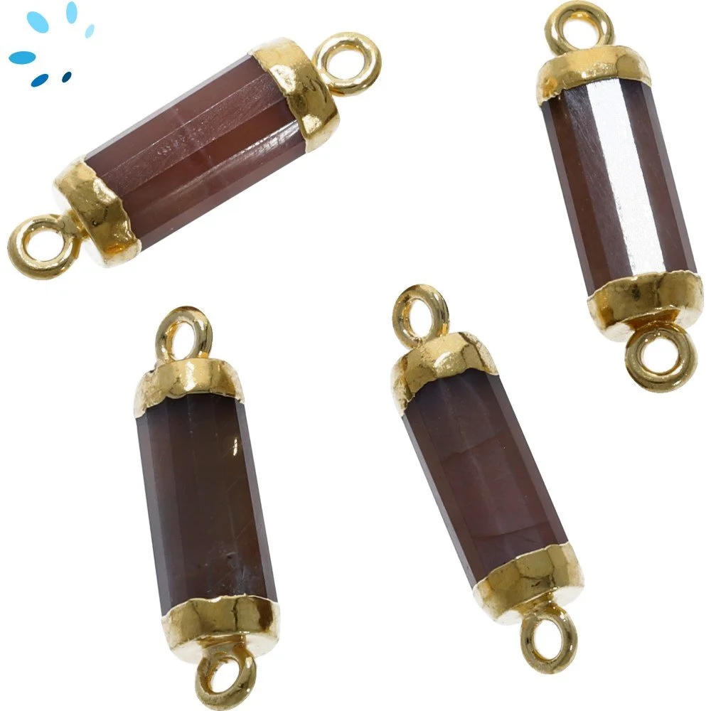 Chocolate Moonstone Barrel Connector 13x5mm 18k Gold Electroplated - Set of 4