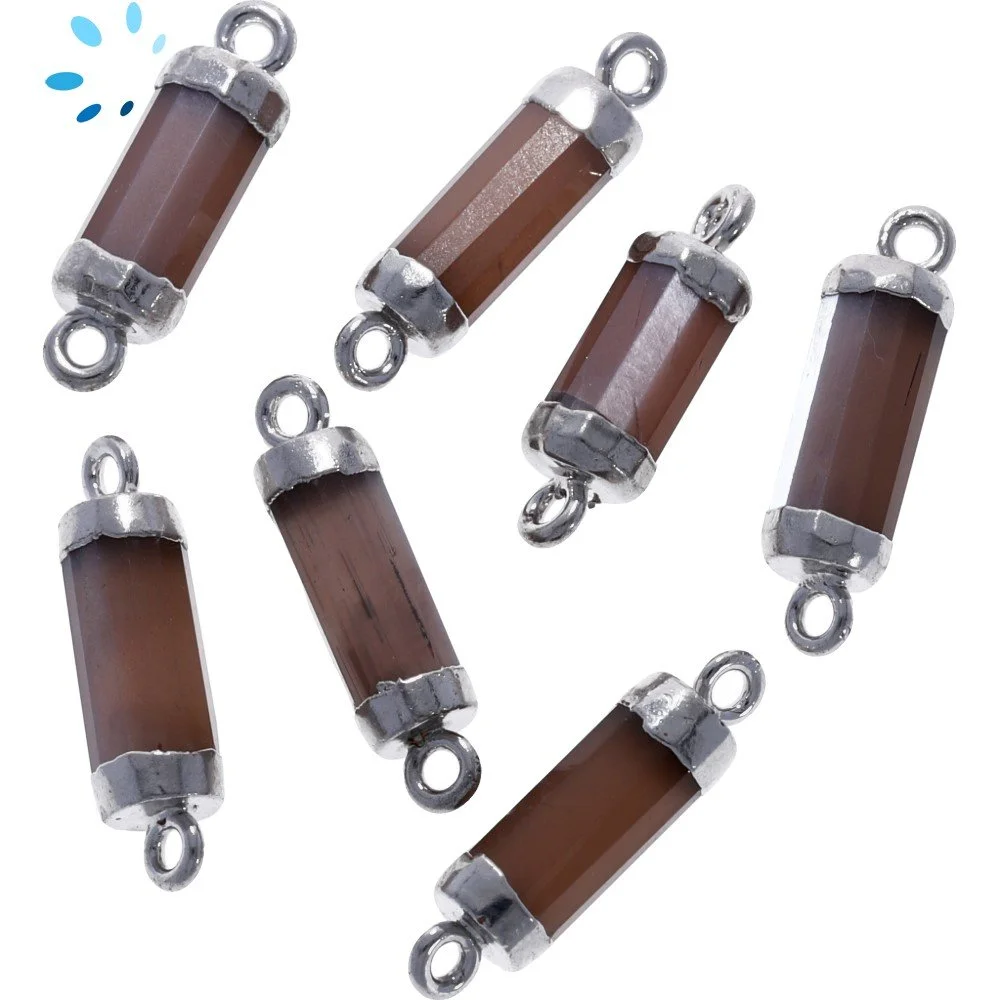 Chocolate Moonstone Barrel Connector 13x5mm Platinum Electroplated - Set of 4