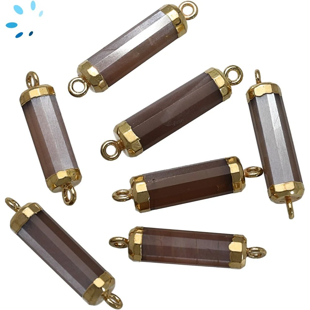 Chocolate Moonstone Barrel Connector 18x5mm 18k Gold Electroplated - Set of 4