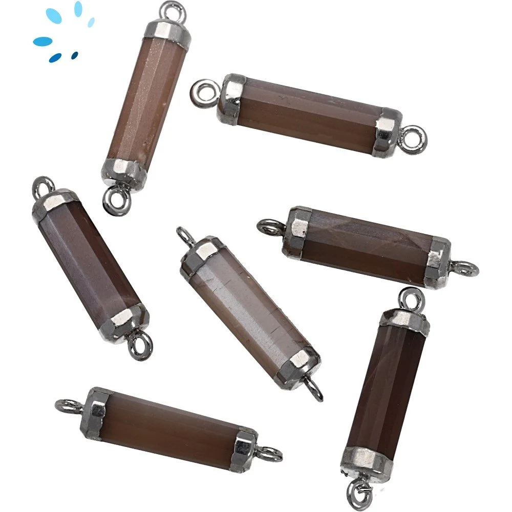 Chocolate Moonstone Barrel Connector 18x5mm Platinum Electroplated - Set of 4