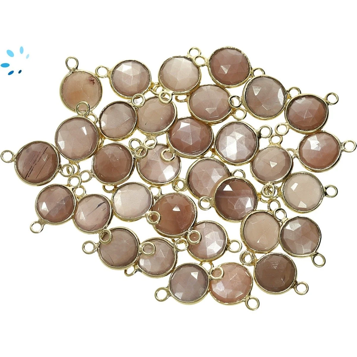 Chocolate Moonstone Coin Bezel Connector 9mm - 18k Gold Plated Sterling Silver - Set of 4