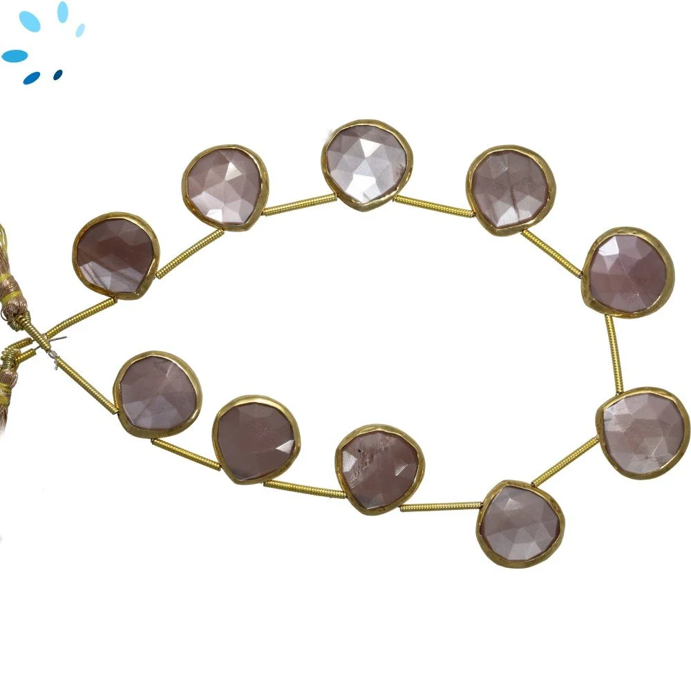 Chocolate Moonstone Faceted Heart Bezel Set Beads 14mm Top Drilled - 18k Gold Plated Sterling Silver