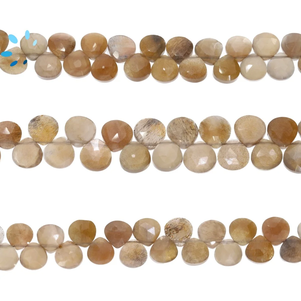 Chocolate Moonstone Faceted Heart Top Drilled Beads 7mm - 8 Inch Strand