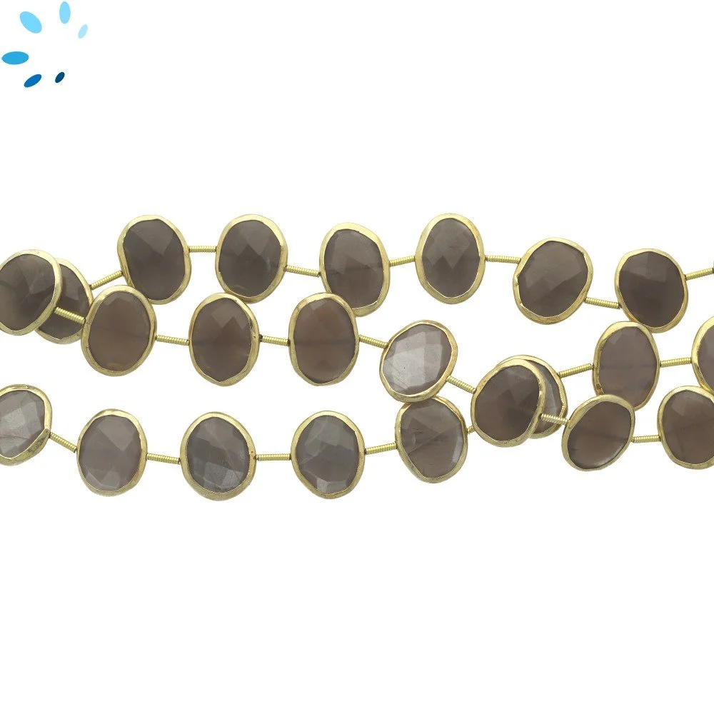 Chocolate Moonstone Faceted Nuggets Bezel Set Beads 15x12mm Center Drilled - 18k Gold Plated Sterling Silver