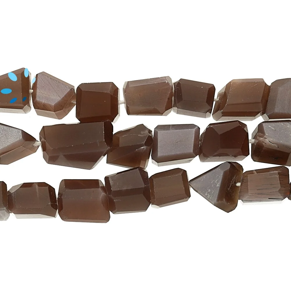 Chocolate Moonstone Faceted Nuggets Top to Bottom Drilled Beads 12x10 - 15x10mm - 13 Inch Strand