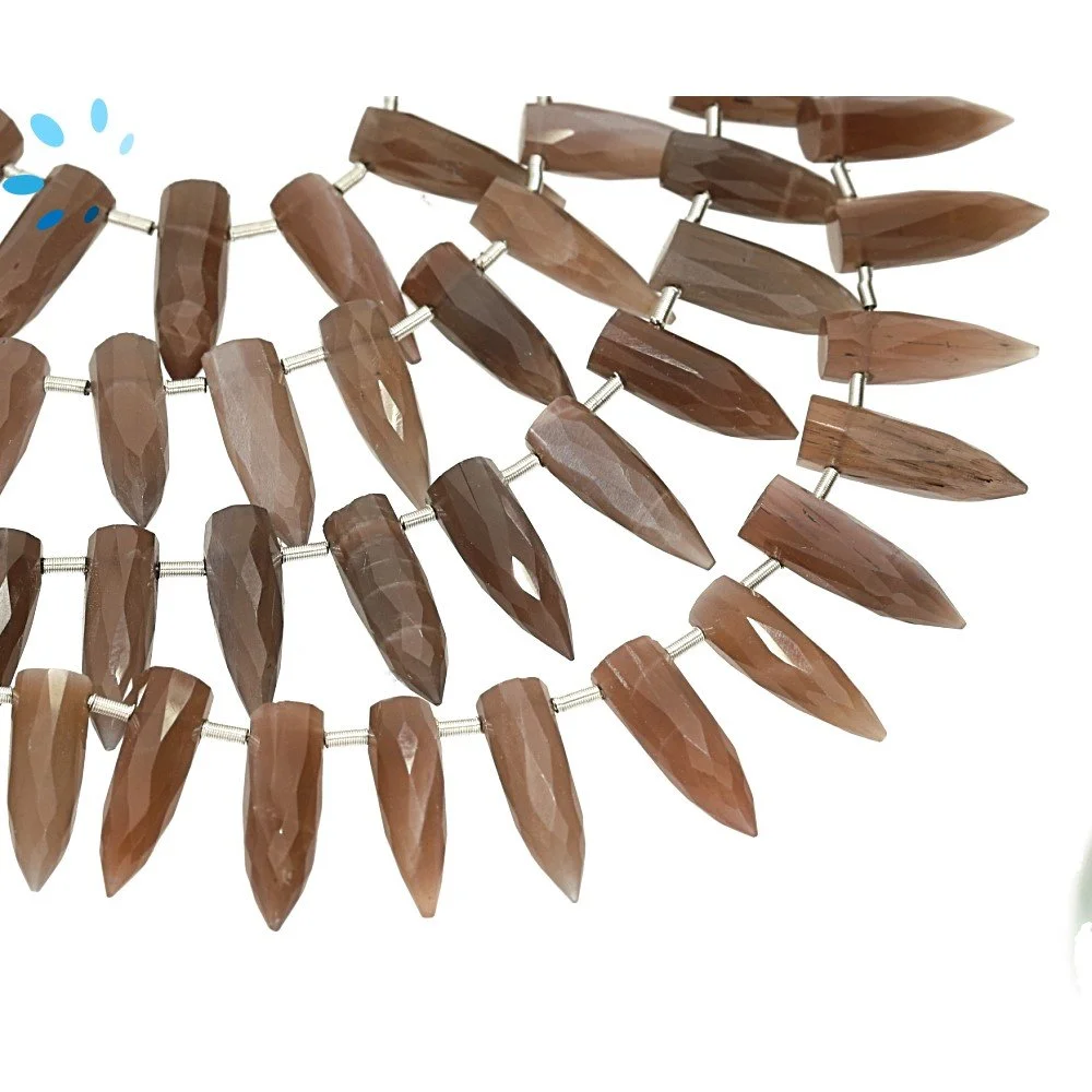 Chocolate Moonstone Faceted Spike Top Drilled Beads 13x4 - 16x5mm - 8 Inch Strand