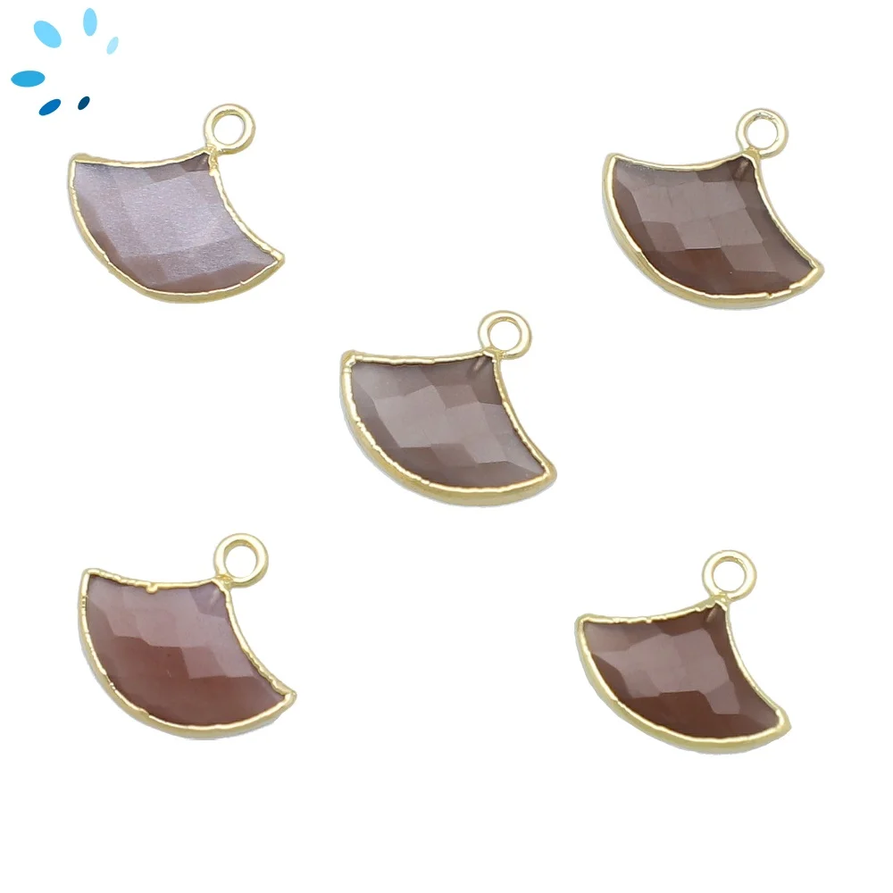 Chocolate Moonstone Fan Pendant Charm 15x10mm 18k Gold Electroplated -  Set of 2