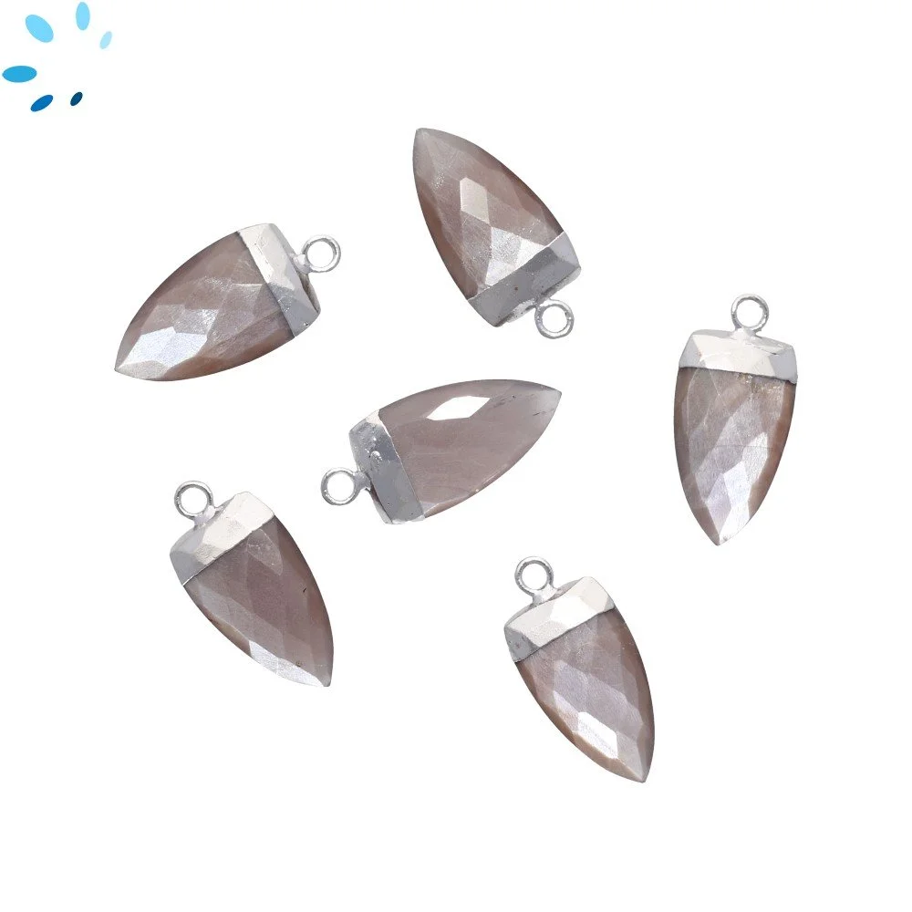 Chocolate Moonstone Half Marquise Charm Pendant 18X10mm Silver Electroplated - Set of 2