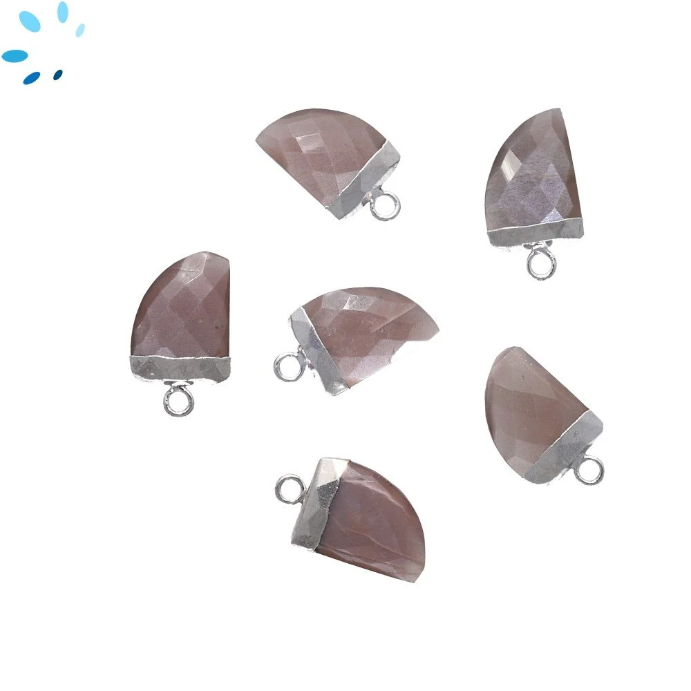 Chocolate Moonstone Horn Pendant Charm 13x10 - 15x12mm Silver Electroplated - Set of 4