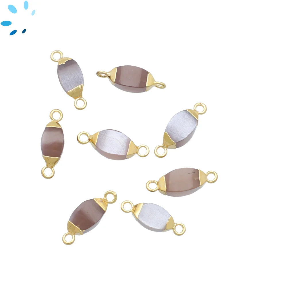 Chocolate Moonstone Marquise Connector 10x5mm - 14x6mm 18kGold Electroplated - Set of 4