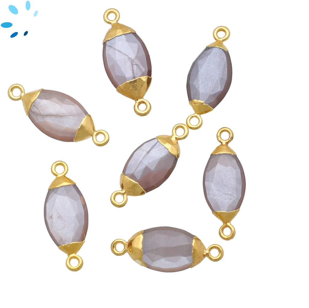 Chocolate Moonstone Marquise Connector 14x7 - 16x9mm 18k Gold Electroplated - Set of 4