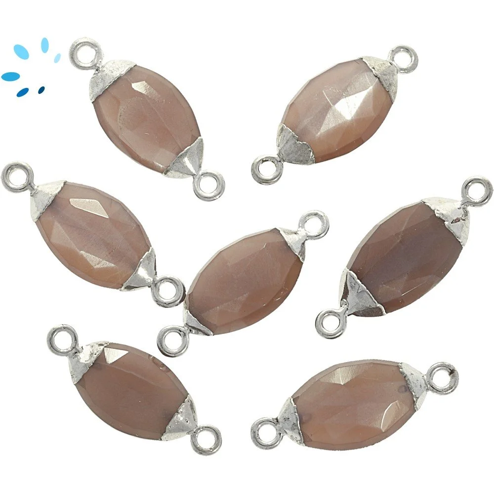 Chocolate Moonstone Marquise Connector 14x7 - 16x9mm Platinum Electroplated - Set of 4