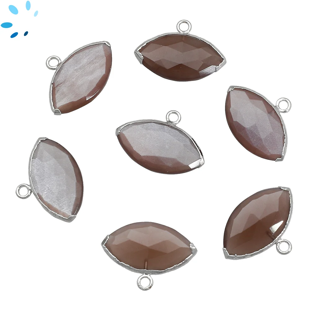 Chocolate Moonstone Marquise Pendant Charm 20x11mm Platinum Electroplated - Set of 2