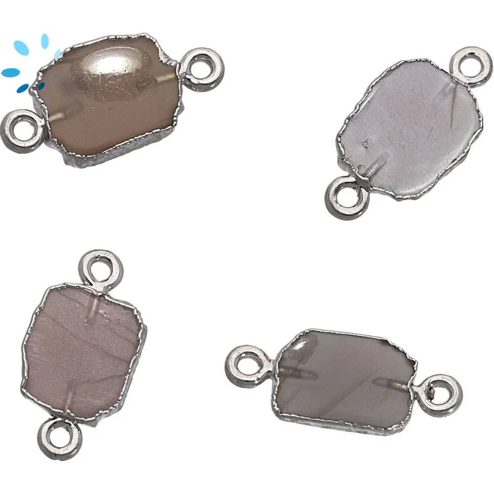 Chocolate Moonstone Slice Connector 12x10 - 14x12mm Silver Electroplated - Set of 4