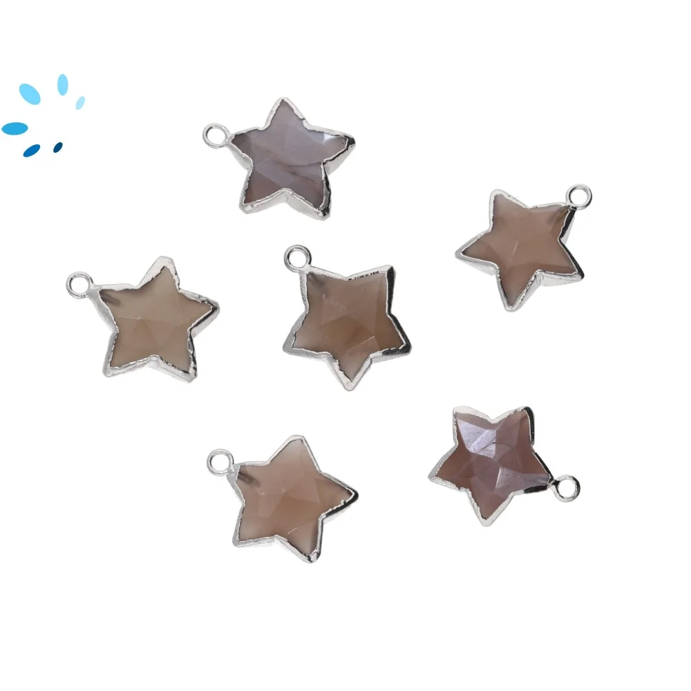 Chocolate Moonstone Star Pendant Charm 12mm Silver Electroplated - Set of 4