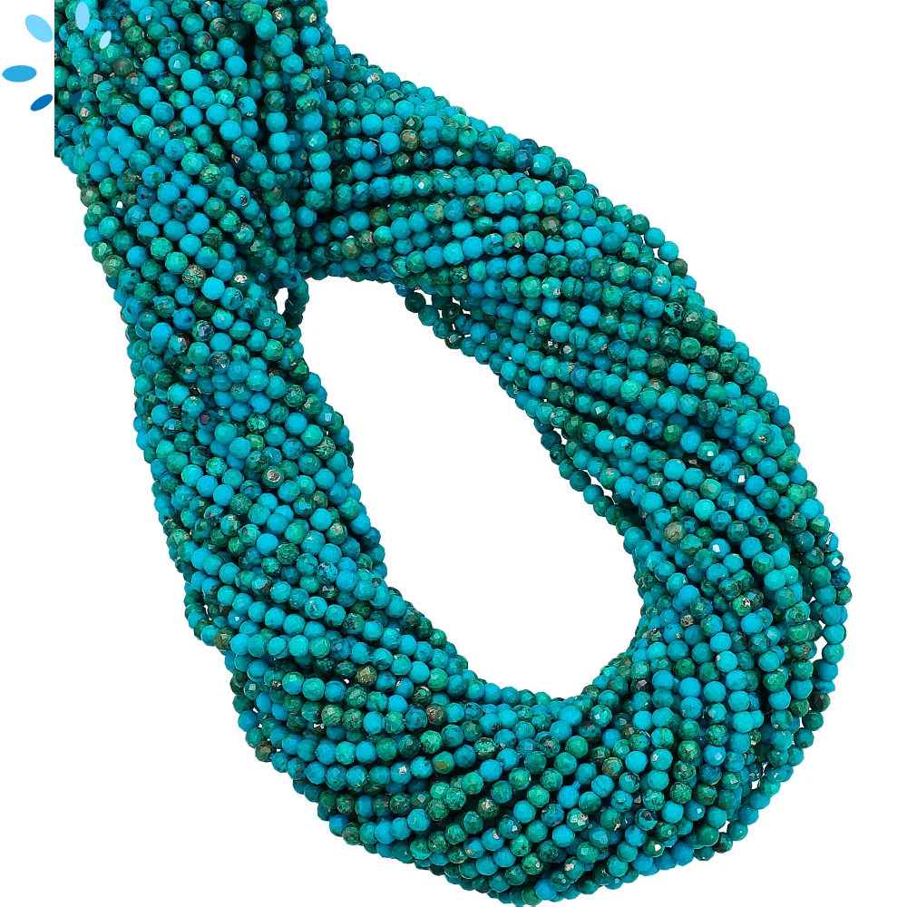 Chrysocolla Faceted Round Top to Bottom Drilled Beads 2mm - 14 Inch Strand