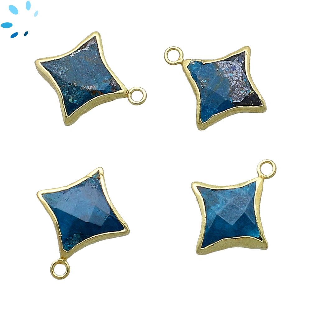 Chrysocolla Four Point Star Charm Pendant 15x15mm 18k Gold Electroplated - Set of 4