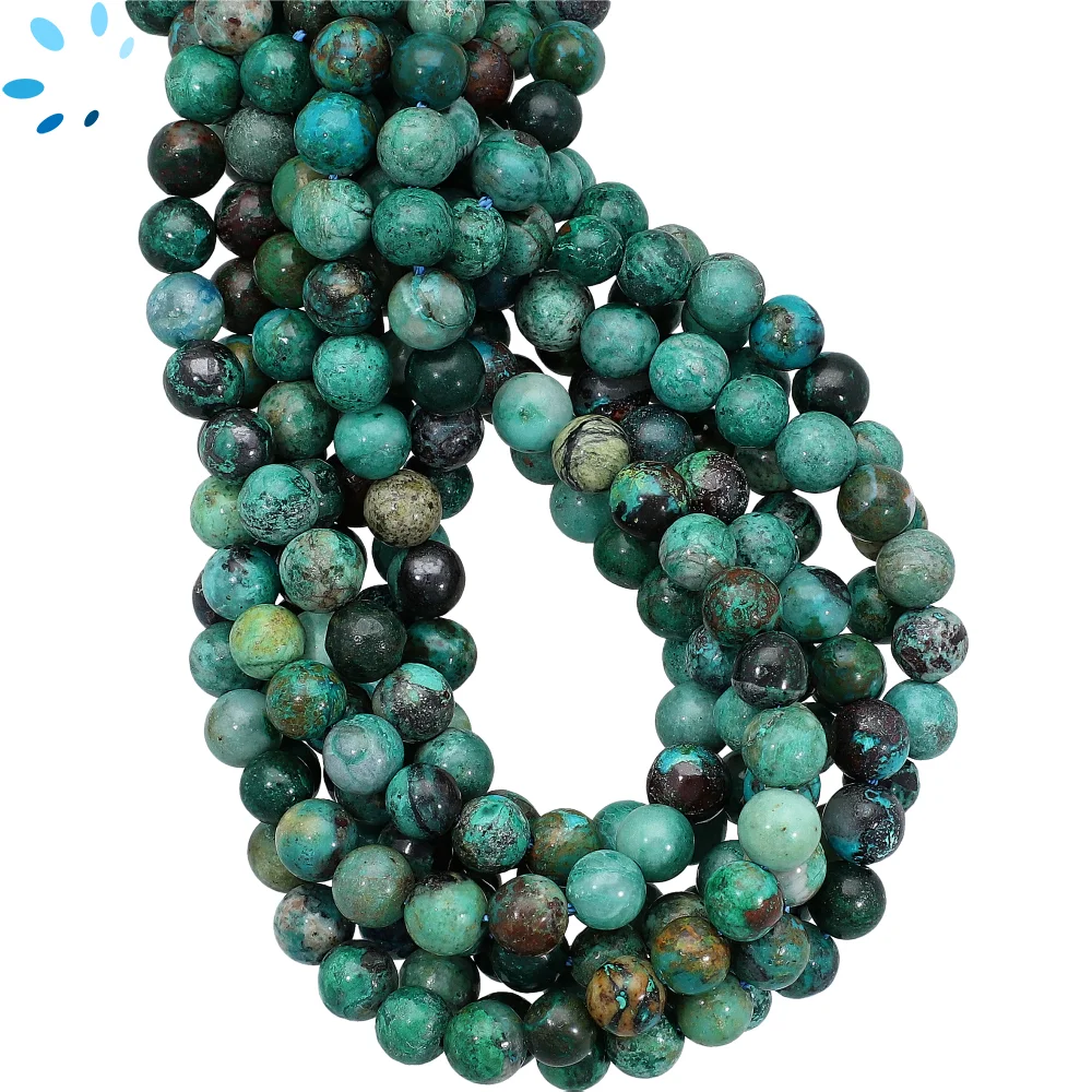 Chrysocolla Smooth Round Top to Bottom Drilled Beads 6mm - 14 Inch Strand