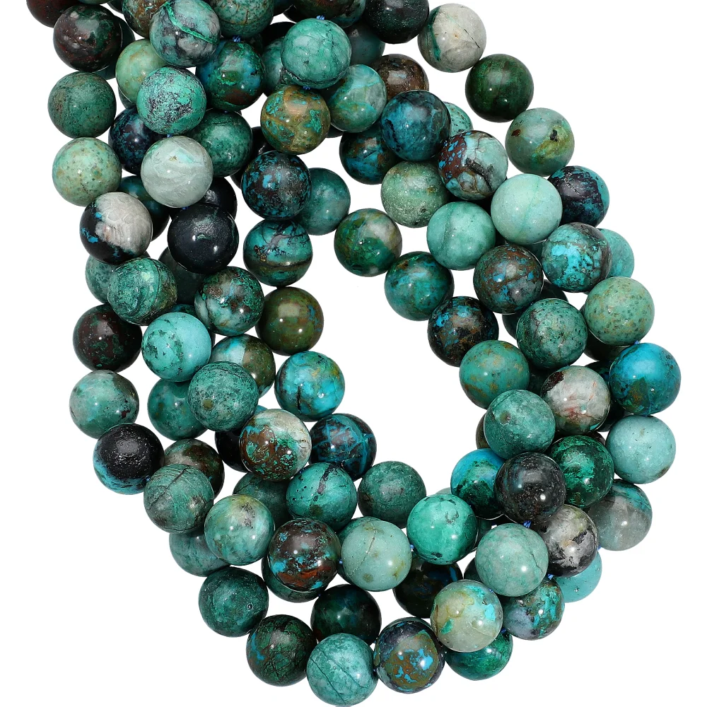 Chrysocolla Smooth Round Top to Bottom Drilled Beads 8mm - 14 Inch Strand