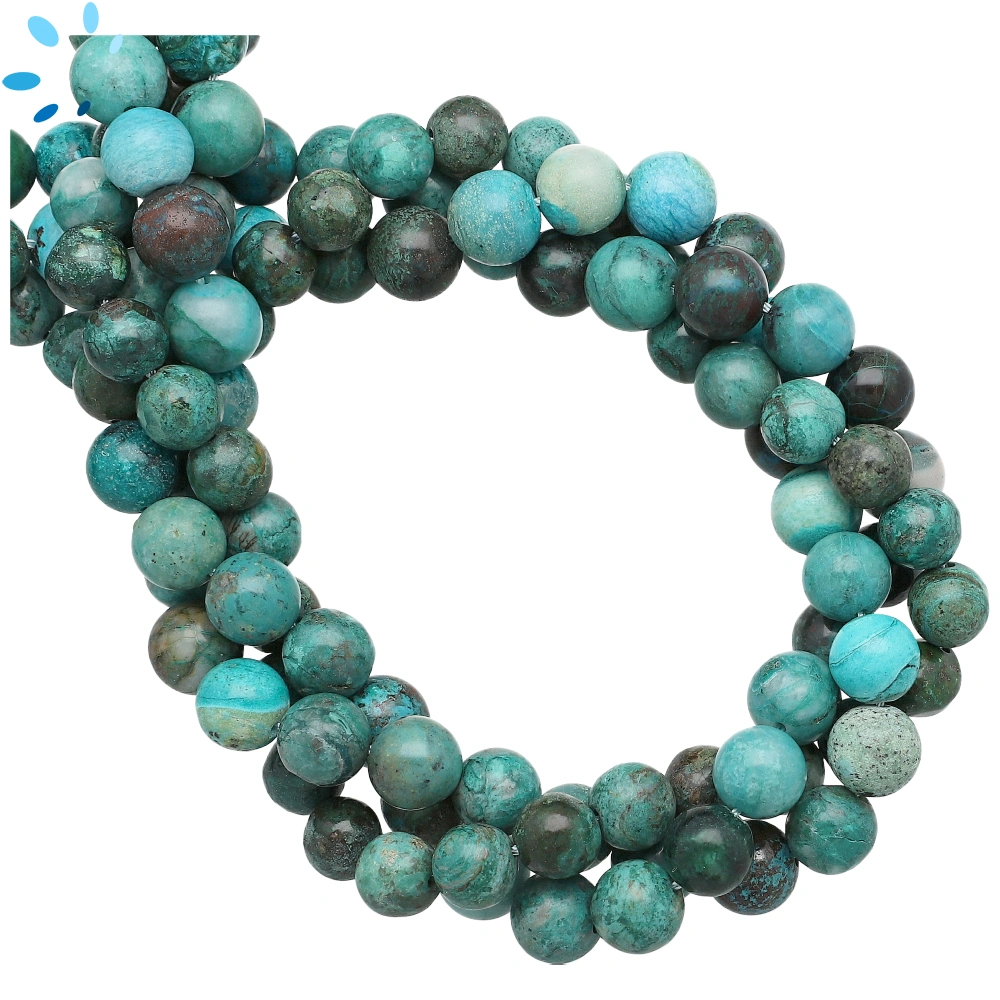 Chrysocolla Smooth Round Top to Bottom Drilled Beads 8mm - 16 Inch Strand