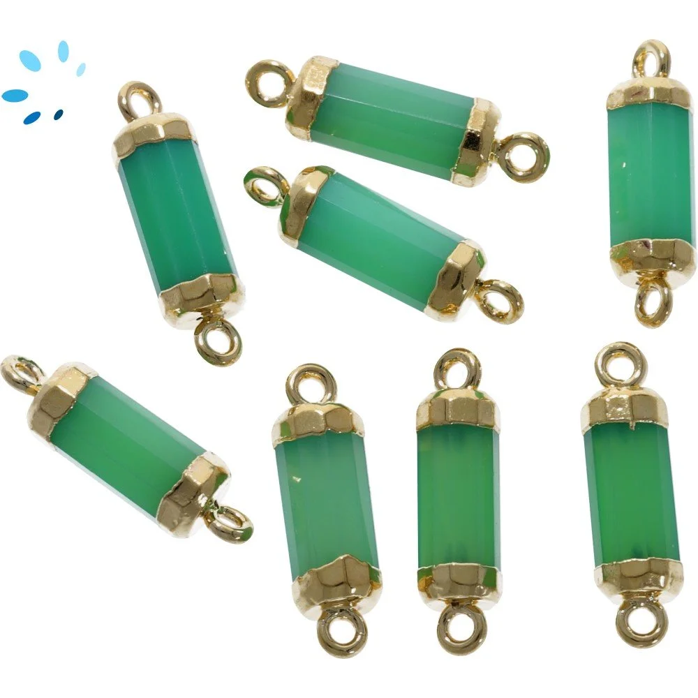 Chrysoprase Chalcedony Barrel Connector 13x5mm 18k Gold Electroplated - Set of 4